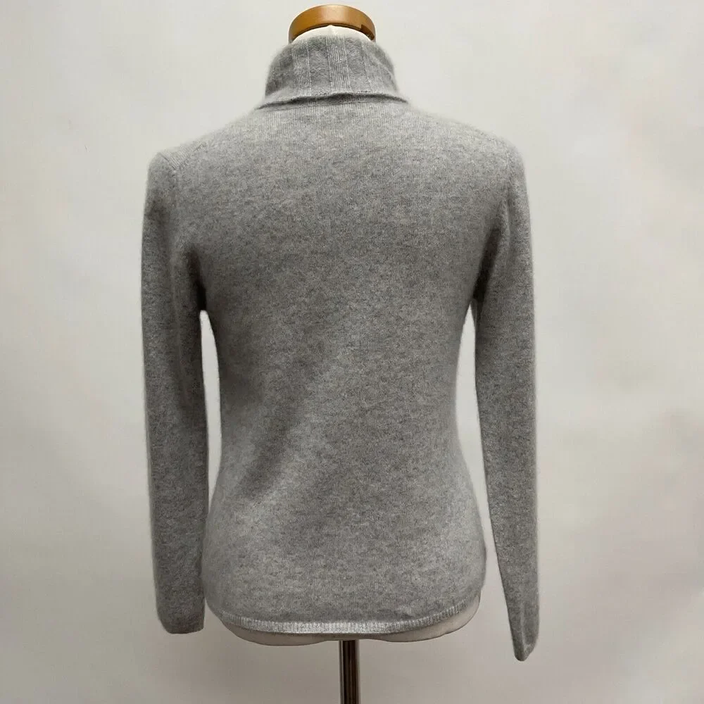 Geneva Women's‎ Pull-over Turtleneck Sweater Petite Light Gray 100% Cashmere LS